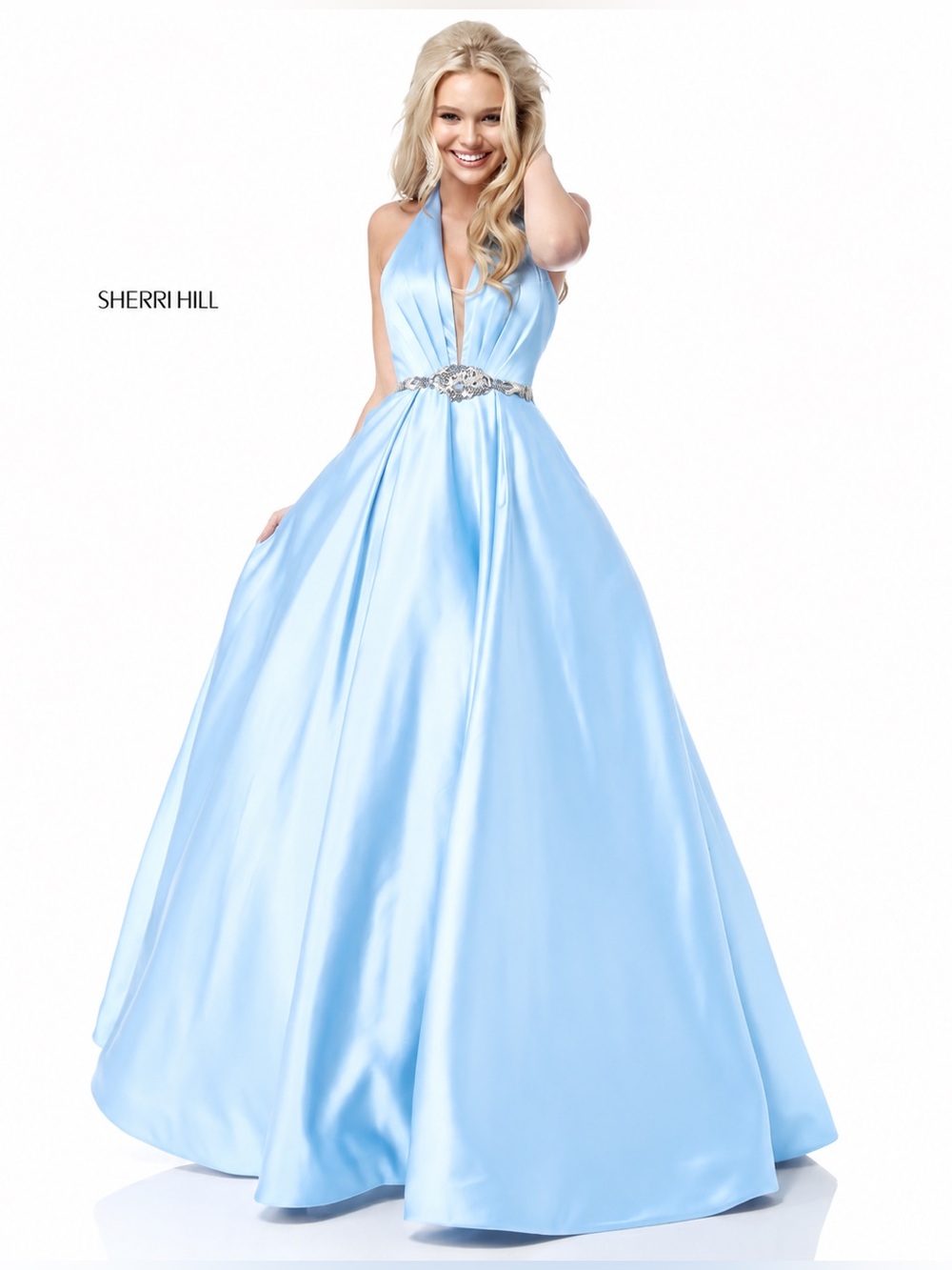 Sherri Hill Blue Halter Ball Gown Size 2 NWT Prom Pageant Wedding Formal